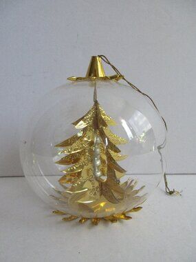 Resl Lenz Germany Glass Globe Ornament Gold Foil Christmas Tree Spinner 3" Vtg